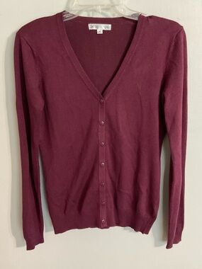 De Collection Plum V-Neck Button  Long Sleeve Cardigan Medium